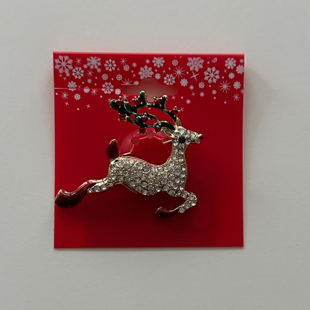 Festive Reindeer Brooch with Crystals